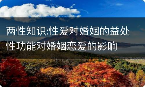 两性知识:性爱对婚姻的益处 性功能对婚姻恋爱的影响