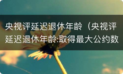 央视评延迟退休年龄（央视评延迟退休年龄:取得最大公约数要周密施策）