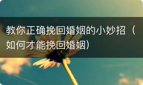 教你正确挽回婚姻的小妙招（如何才能挽回婚姻）