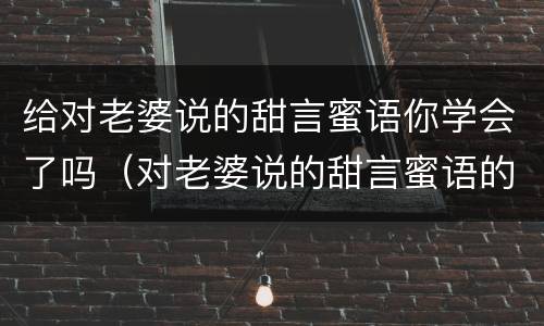 给对老婆说的甜言蜜语你学会了吗（对老婆说的甜言蜜语的话）