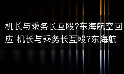 机长与乘务长互殴?东海航空回应 机长与乘务长互殴?东海航空回应了吗