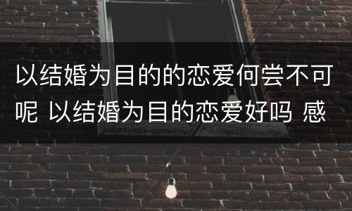 以结婚为目的的恋爱何尝不可呢 以结婚为目的恋爱好吗 感觉对了一切都好