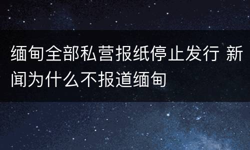 缅甸全部私营报纸停止发行 新闻为什么不报道缅甸