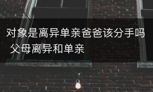 对象是离异单亲爸爸该分手吗 父母离异和单亲