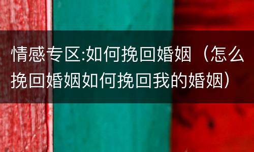 情感专区:如何挽回婚姻（怎么挽回婚姻如何挽回我的婚姻）