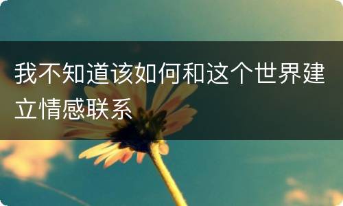 我不知道该如何和这个世界建立情感联系