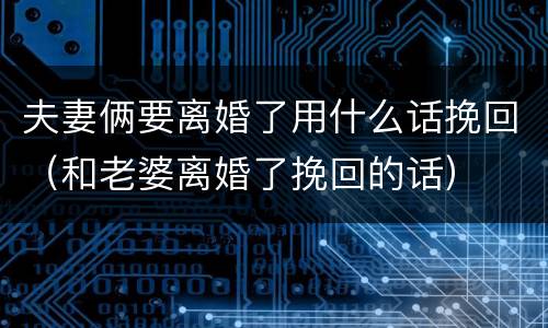 夫妻俩要离婚了用什么话挽回（和老婆离婚了挽回的话）