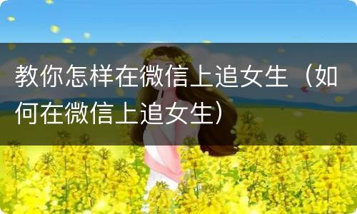 教你怎样在微信上追女生（如何在微信上追女生）