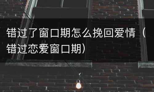 错过了窗口期怎么挽回爱情（错过恋爱窗口期）