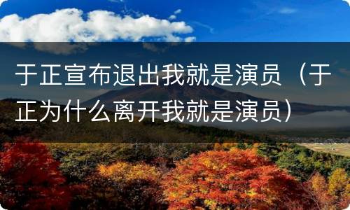 于正宣布退出我就是演员（于正为什么离开我就是演员）