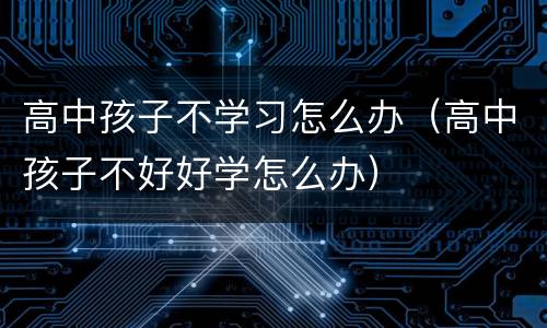 高中孩子不学习怎么办（高中孩子不好好学怎么办）