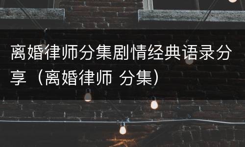 离婚律师分集剧情经典语录分享（离婚律师 分集）