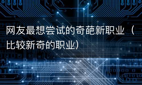 网友最想尝试的奇葩新职业（比较新奇的职业）