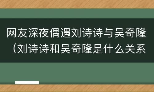 网友深夜偶遇刘诗诗与吴奇隆（刘诗诗和吴奇隆是什么关系）