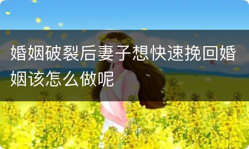 婚姻破裂后妻子想快速挽回婚姻该怎么做呢