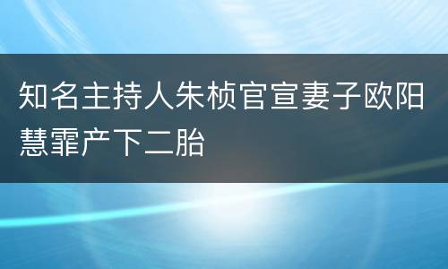 知名主持人朱桢官宣妻子欧阳慧霏产下二胎