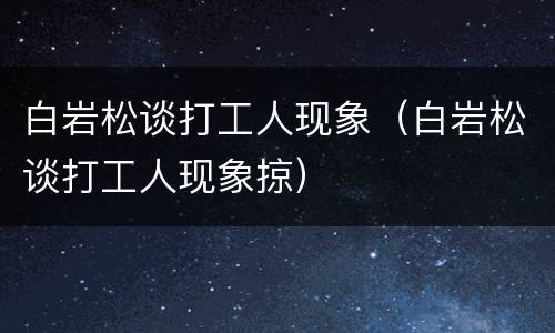 白岩松谈打工人现象（白岩松谈打工人现象掠）