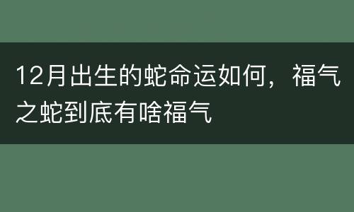 12月出生的蛇命运如何，福气之蛇到底有啥福气