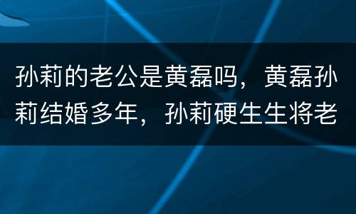 孙莉的老公是黄磊吗，黄磊孙莉结婚多年，孙莉硬生生将老公熬成了爹？