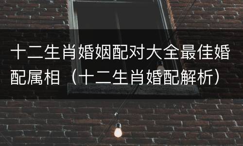 十二生肖婚姻配对大全最佳婚配属相（十二生肖婚配解析）