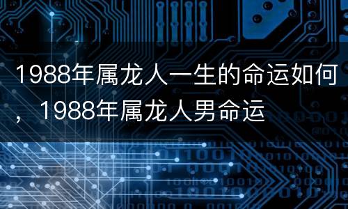 1988年属龙人一生的命运如何，1988年属龙人男命运