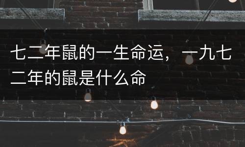 七二年鼠的一生命运，一九七二年的鼠是什么命