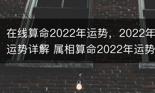 在线算命2022年运势，2022年运势详解 属相算命2022年运势
