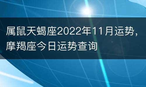 属鼠天蝎座2022年11月运势，摩羯座今日运势查询