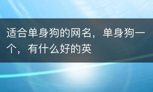 适合单身狗的网名，单身狗一个，有什么好的英