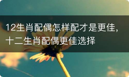 12生肖配偶怎样配才是更佳，十二生肖配偶更佳选择
