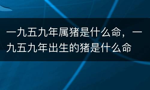 一九五九年属猪是什么命，一九五九年出生的猪是什么命
