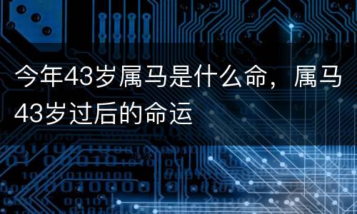 今年43岁属马是什么命，属马43岁过后的命运