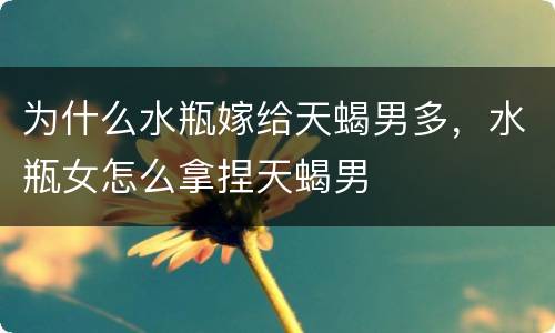 为什么水瓶嫁给天蝎男多，水瓶女怎么拿捏天蝎男