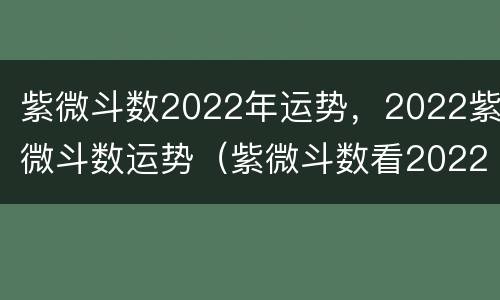 紫微斗数2022年运势，2022紫微斗数运势（紫微斗数看2022年运势）