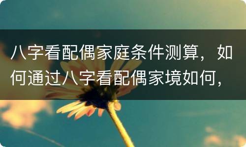 八字看配偶家庭条件测算，如何通过八字看配偶家境如何，配偶经济情况
