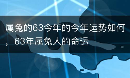 属兔的63今年的今年运势如何，63年属兔人的命运