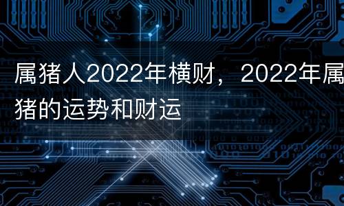 属猪人2022年横财，2022年属猪的运势和财运