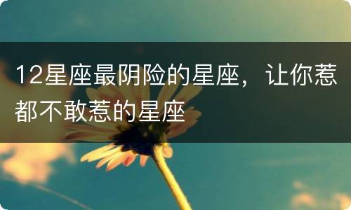 12星座最阴险的星座，让你惹都不敢惹的星座