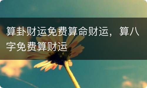 算卦财运免费算命财运，算八字免费算财运