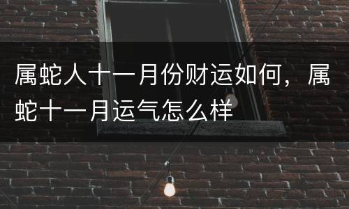 属蛇人十一月份财运如何，属蛇十一月运气怎么样