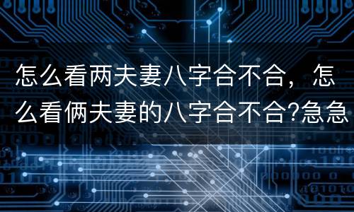 怎么看两夫妻八字合不合，怎么看俩夫妻的八字合不合?急急急