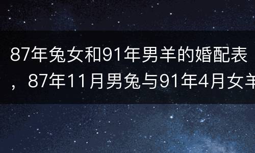87年兔女和91年男羊的婚配表，87年11月男兔与91年4月女羊婚姻