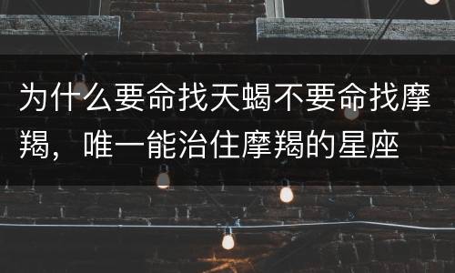 为什么要命找天蝎不要命找摩羯，唯一能治住摩羯的星座