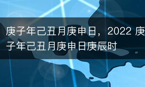 庚子年己丑月庚申日，2022 庚子年己丑月庚申日庚辰时