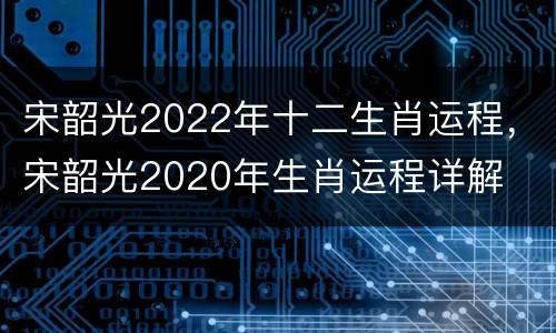 宋韶光2022年十二生肖运程，宋韶光2020年生肖运程详解