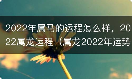 2022年属马的运程怎么样，2022属龙运程（属龙2022年运势及运程2022年属马人的全年运势）
