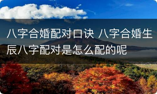 八字合婚配对口诀 八字合婚生辰八字配对是怎么配的呢