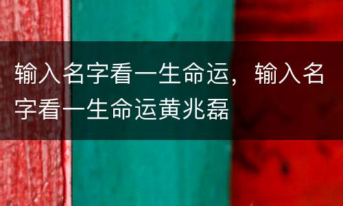输入名字看一生命运，输入名字看一生命运黄兆磊
