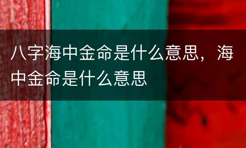 八字海中金命是什么意思，海中金命是什么意思