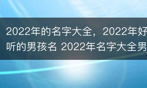 2022年的名字大全，2022年好听的男孩名 2022年名字大全男孩名字排行榜